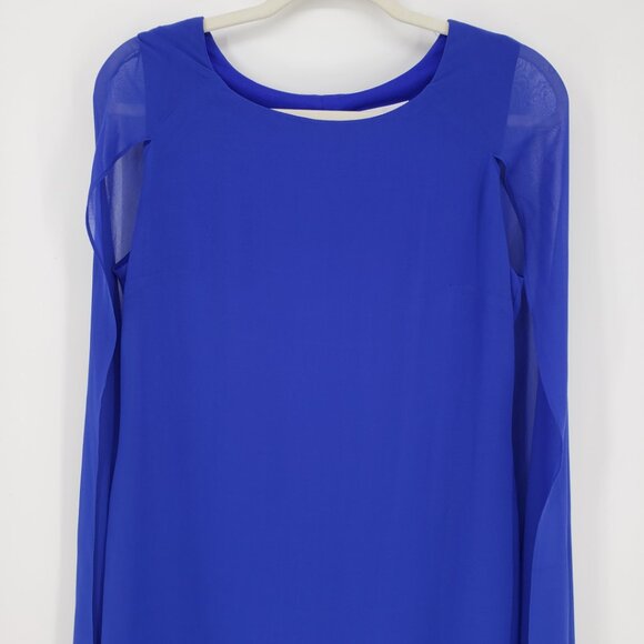 Joseph Ribkoff Chiffon Cape Cocktail Dress 12 Sheath Cobalt Blue NEW - Picture 7 of 14